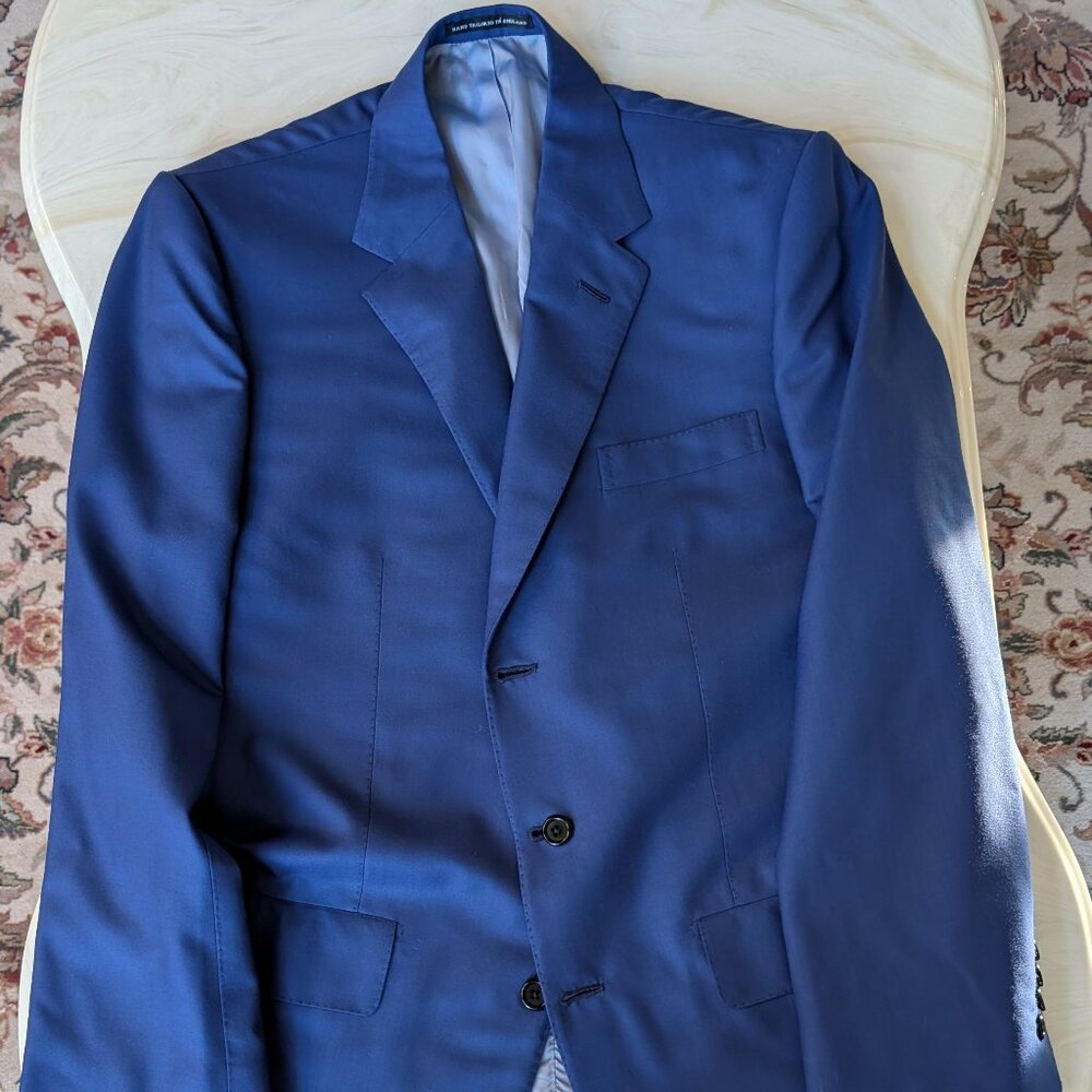 NWOT Lutwyche Savile Row Bespoke Hand-Tailored Blue Wool Sport Coat Jacket US42